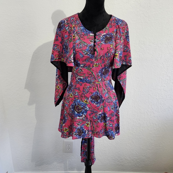 PRABAL GURUNG Collective Pink Floral Cape Waist-Tie Blouse Sz 8 Barbiecore Fairy - Picture 12 of 14